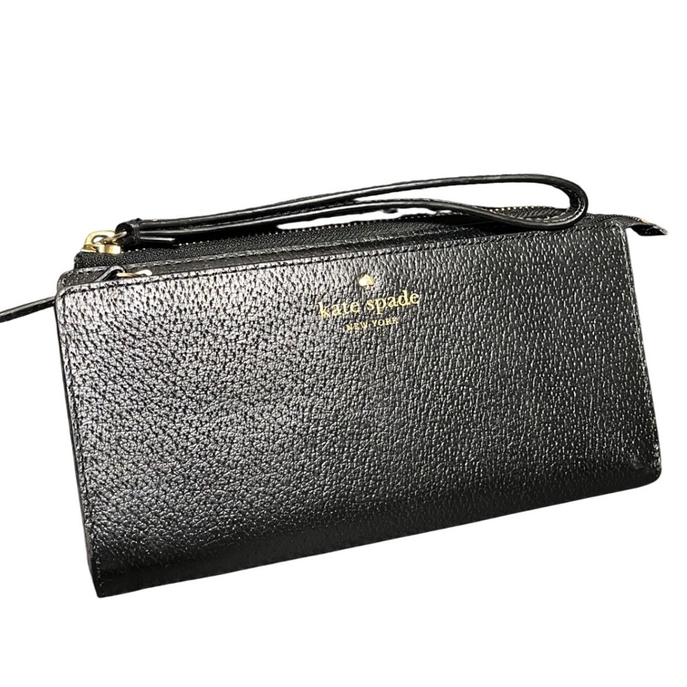Kate Spade Continental Wallet Leather Black Wristlet Card Holder Womens